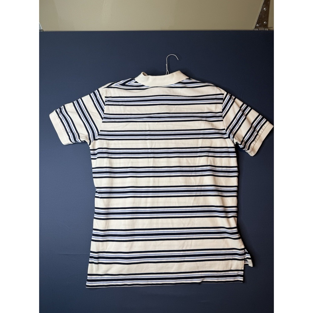 Vintage Polo Ralph Lauren Mens Large White Blue Striped Polo Shirt Red Pony - Picture 5 of 5